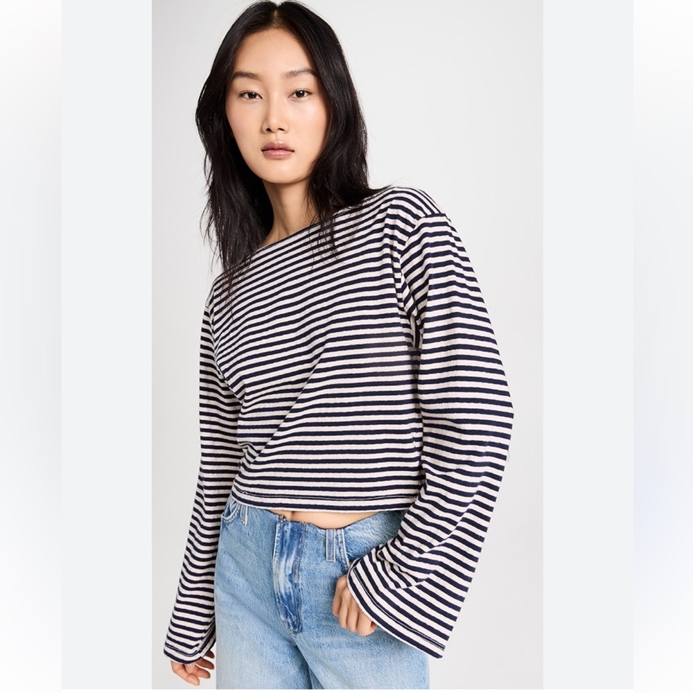 MOTHER The Skipper Bell Navy Stripe Top SZ Small